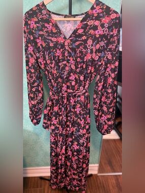 🌸🖤Pala D’oro Black Maxi Dress with Pink & Purple Floral Print